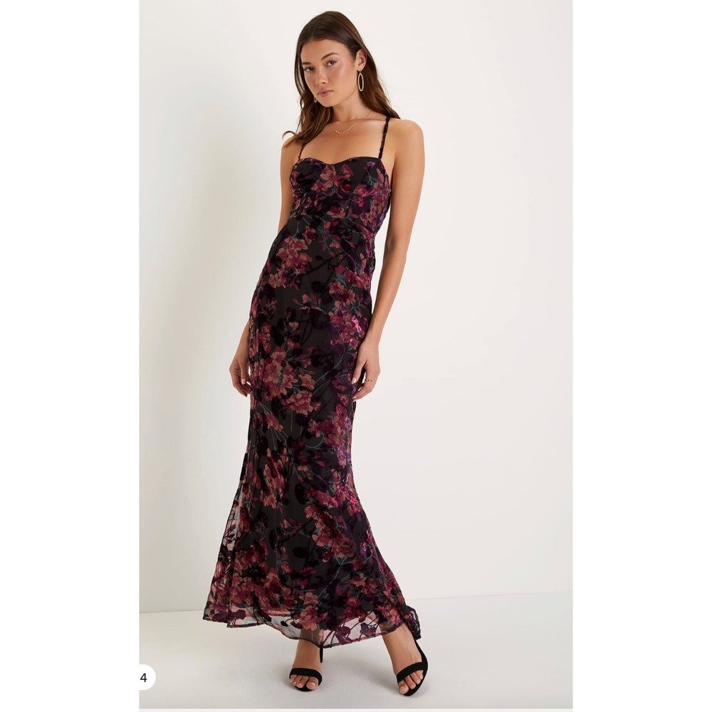 Lulus Dramatically Elegant Floral Velvet Burnout Mermaid Maxi Dress Womens L NWT